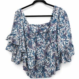 Terra & Sky Blue & White  Flutter Sleeve Size 2X